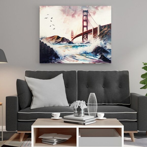 20x30 Golden Gate Bridge Fantasy Art Watercolor Oil Painting Poster - Picture 8 of 8